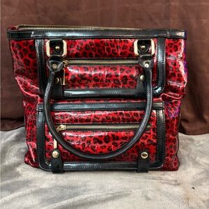 Gigi Hill Quilted Red Leopard Tote Satchel | Very Good Condition
